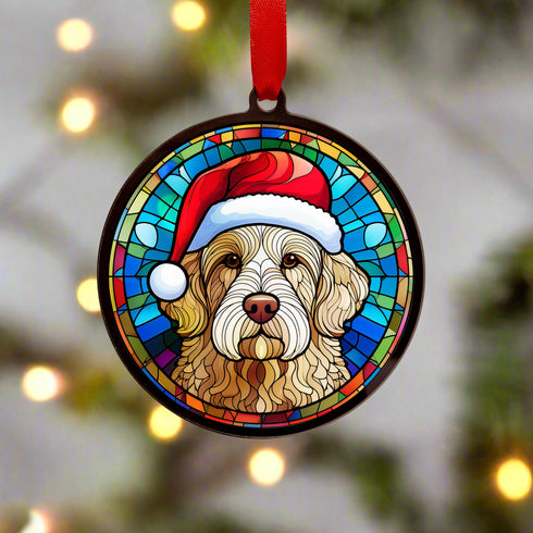 Goldendoodle in Santa Hat Suncatcher Decoration